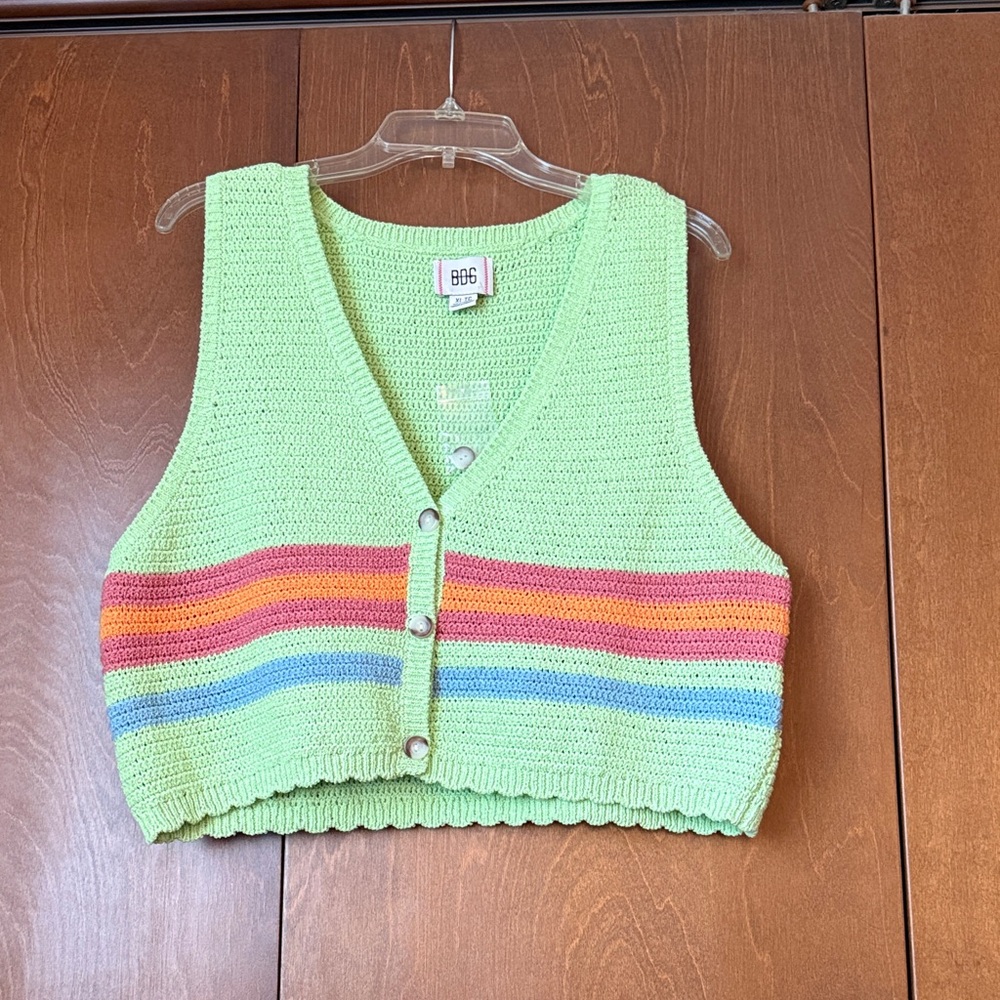 BDG UO Green, Pink, Orange & Blue Striped Knit Vest, NWT Sz XL